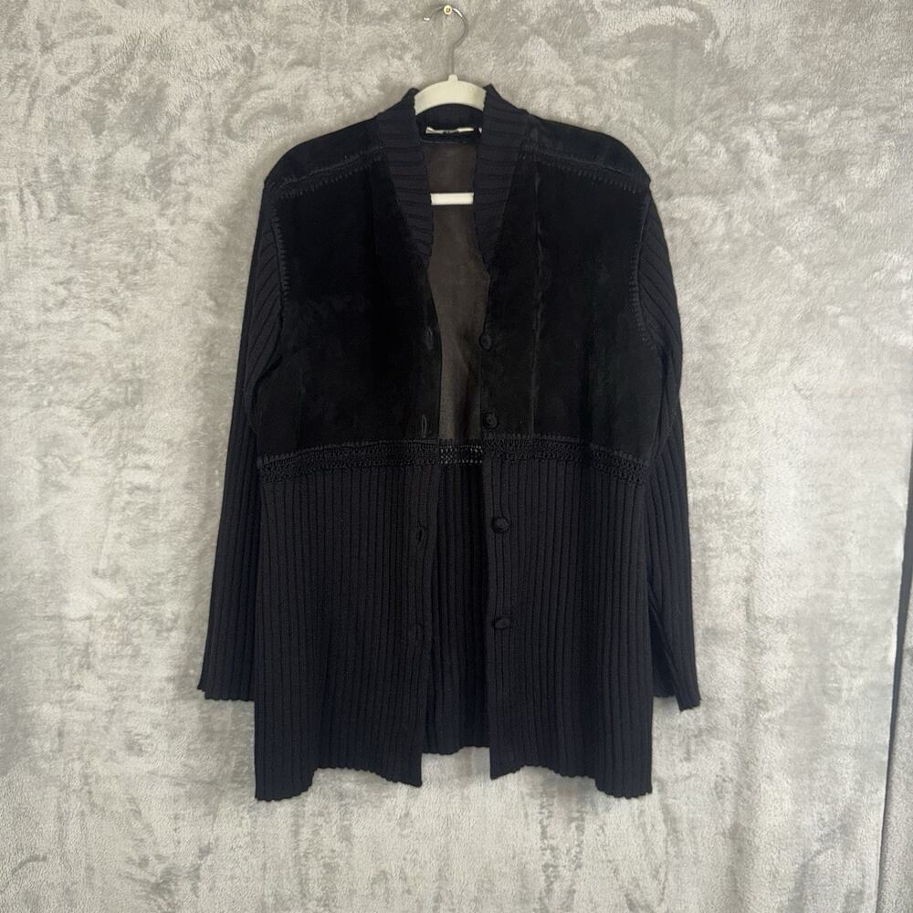 Vintage J Jill Suede Leather Patch Wool Sweater SZ L Indie Grunge Boho Western
